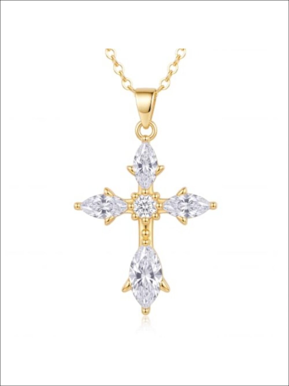 14K Gold Plated Marquise CZ Cross Pendant Necklace Christian Religious Gift